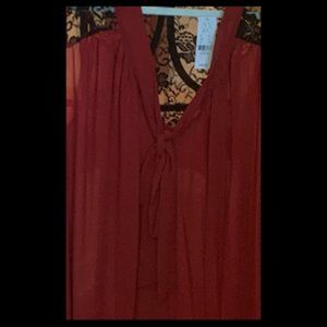 NY & Co Red Sleeveless Tunic with Bow & Black Lace Insert in Back XL NWT